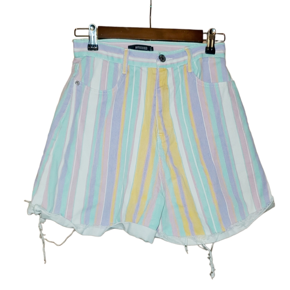 Missguided Denim Pastel High Waisted Shorts
